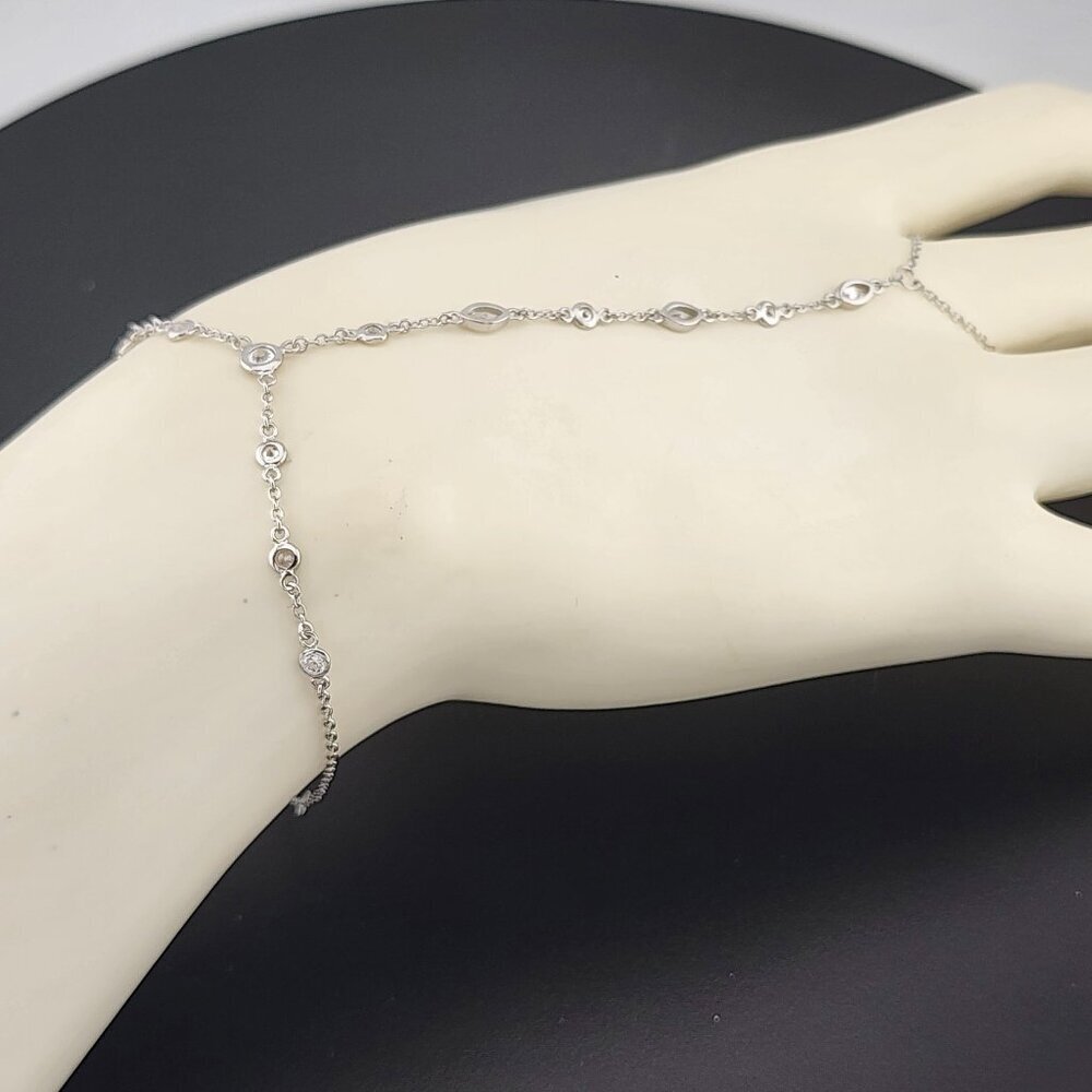 925 Silver Gemstone Hand Chain Bracelet with Ring – Round & Oval Stones - Picture 7 of 13